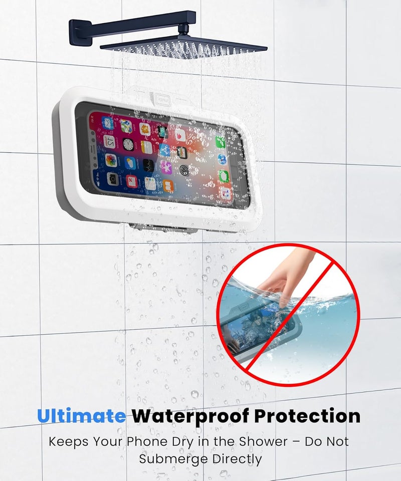 URROY Shower Phone Holder Waterproof One-Touch Open Shower Phone Case Anti-Fog & Sensitive Touchscreen Bathroom Wall Phone Mount Stand Universal Fit for iPhone & Smartphones Gift for Men Women White - Image 2